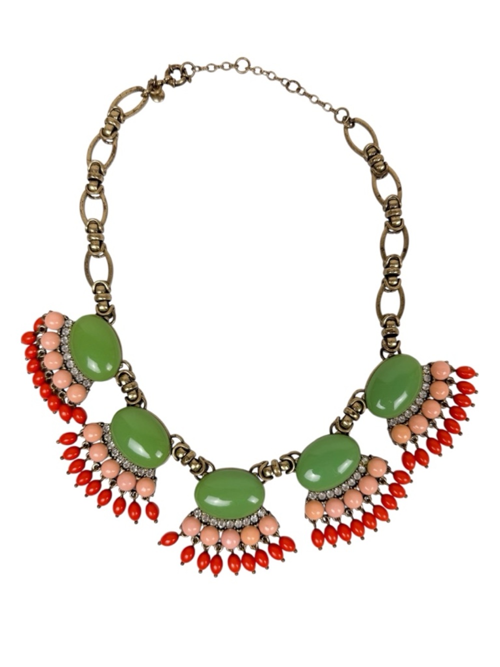 J. Crew Green Pink Red Gemstone Statement Bib Necklace Chunky Beaded